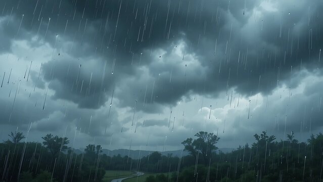 Storm dark rainy clouds weather over the forest