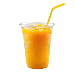 Clear full glass of mango juice with mangos laying beside