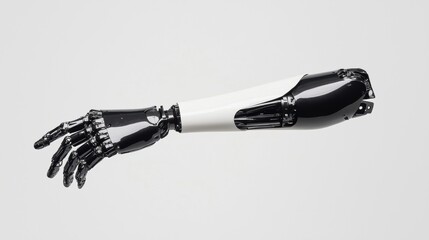 A robotic arm in black and white.