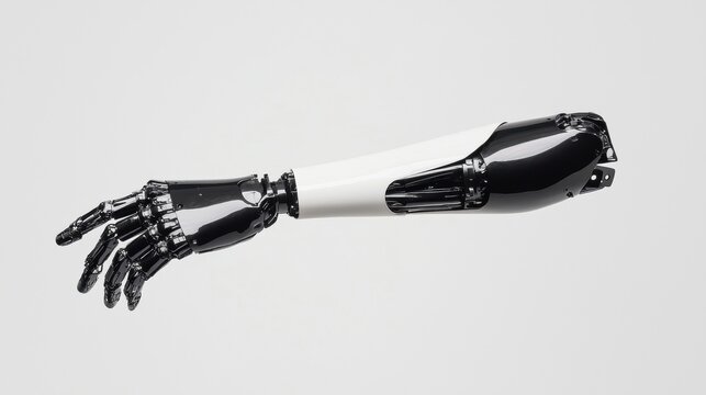 A robotic arm in black and white.