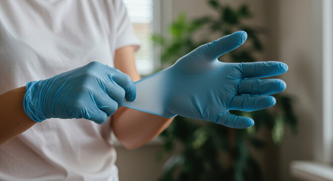 Putting on Blue Gloves: Safety First! Protect Yourself with Medical Grade Gloves, Hygiene & Prevention.