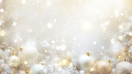 Festive, soft-toned Christmas decor with ornaments and snow