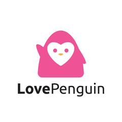 Cute Love Heart Penguin Animal Cartoon Character Waving Hand Logo Template