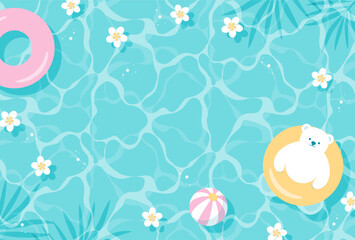 summer vector background with a polar bear and flowers floating in water