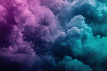 Gradient of purple, teal, and dark gray clouds on a dark background with a smoky purple effect creating a moody atmosphere