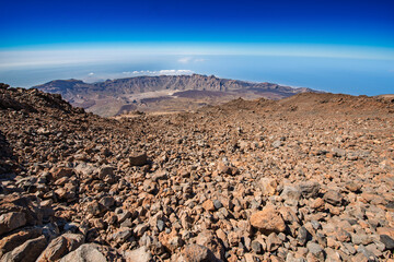 Beautiful mountain landscape in Tenerife with volcanic rock from Pico de Teid