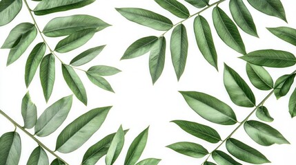 Green leaves arranged symmetrically on white background. (1)