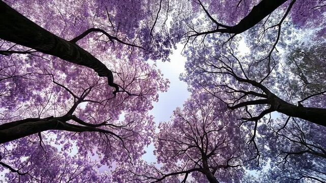 Discover the enchanting beauty of blooming jacaranda trees under a clear blue sky in springtime Generative AI