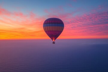 Fototapeta premium Sunrise hot air balloon over ocean