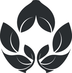Black silhouette of stylized leaves in a circular arrangement symbolizing nature and eco friendly concepts