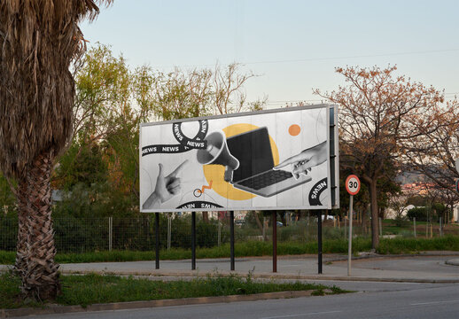 Urban Billboard Mockup Stands at Ground Level