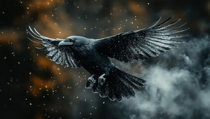 Fototapeta premium Raven in Flight with Dark Fantasy.