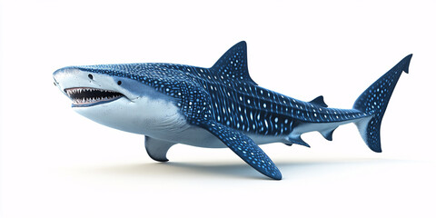 Naklejka premium A stunning 3D render of a whale shark, showcasing its immense size and unique spotted pattern against a white backdrop.