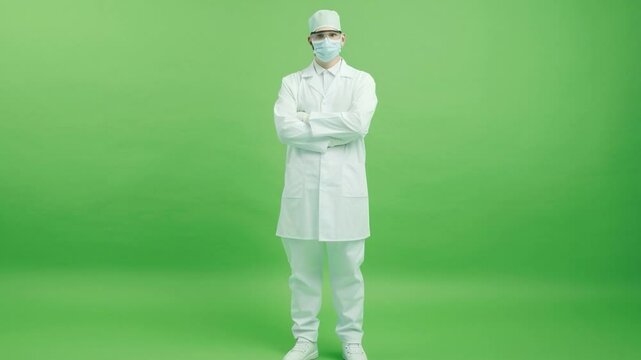 Medical Professional Standing: A confident medical professional stands with arms crossed, exuding expertise and readiness in a modern laboratory or healthcare environment.
