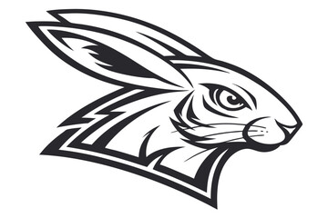 Bold Rabbit Head Monochrome Illustration, Decorative Outline, Animal Logo
