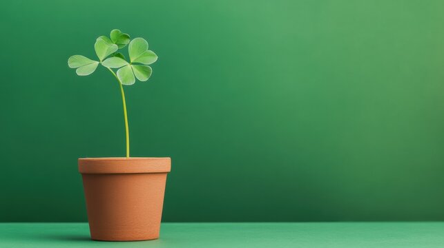 Lucky four leaf clover in a pot
