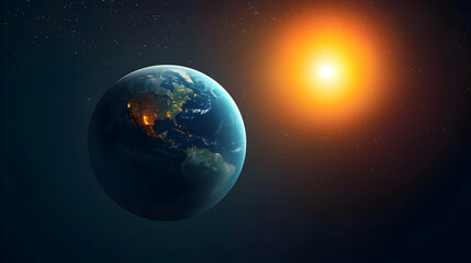 Obraz premium Pixelated Earth And Sun In Space