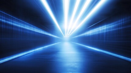 Neon tunnel with vibrant blue light