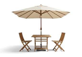 Beige wooden outdoor patio dining set with umbrella