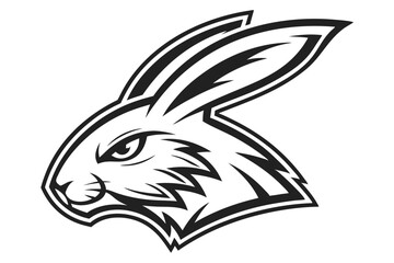 Stylized Black & White Rabbit Head Profile, Bold Lines, Sharp Details, Animal Portrait