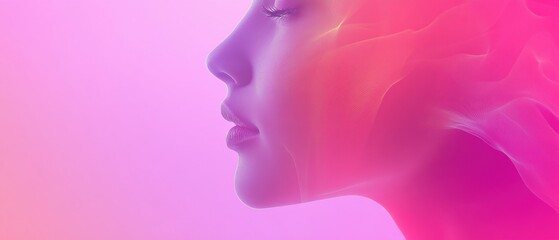 Abstract Pink Portrait of a Young Woman with Flowing Lines, Concept of Beauty, Fashion and Modern Art