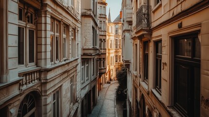 Golden Hour in a Narrow European Alleyway