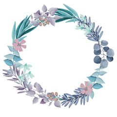 watercolor leaves and flower wreath eucalyptus with blue leaves spring summer bouquet