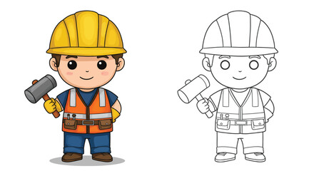 Handyman with Tools: A friendly construction worker, equipped with a hammer and safety gear, stands ready to work. Capturing the charm and readiness for a constructive task.