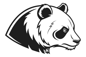 Monochrome Panda Head Profile Illustration; Black and White Outline Style