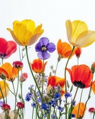 Obraz premium Vibrant Tulip and Wildflower Bouquet: Colorful Mix on White