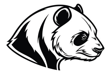 Black and White Panda Head Outline, Animal Illustration, Simplified Symbol, Asian Bear