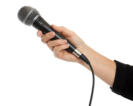 hand holding a microphone isolated on white background, PNG
