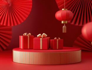 Festive red gifts and decorations
