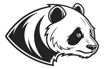 Panda Bear Head Black and White Logo Style, Mammal Animal Design on Isolated White