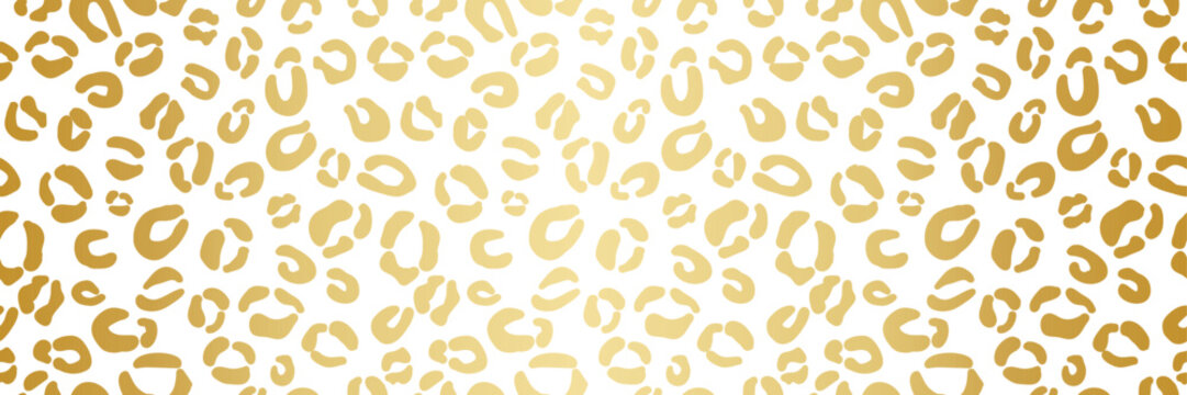 Gold gradient and white animal print vector banner, gradient retro cheetah or leopard print wide horizontal background design