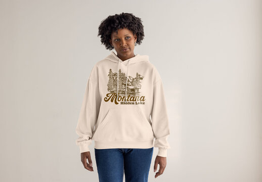 Custom Hoodie Mockup on afro woman