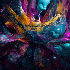 vibrant multicolor fluid abstract painting, dynamic liquid shapes swirling 