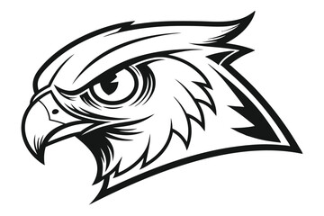 Monochrome Eagle Head Outline, Sharp Gaze, Bold Lines, Detailed Feathers, Isolated Icon