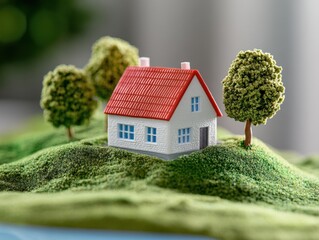Model house on green hill