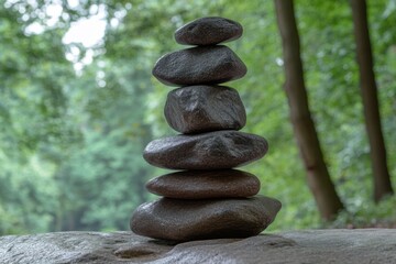 Stone tower demonstrating balance and equilibrium in a tranquil nature setting, Buddhist stone tower balance and equilibrium nature scene Seamless