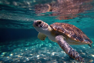 Obraz premium Sea Turtle Swimming Underwater