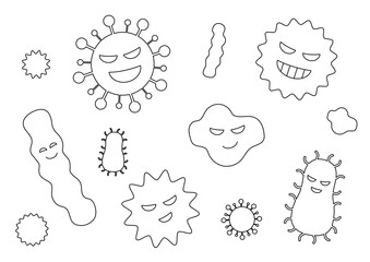 元気な色々なバイ菌のイメージイラスト_線画
