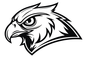Monochrome Fierce Hawk Head Outline Detailed Plumage, Sharp Gaze, Strong Beak Design