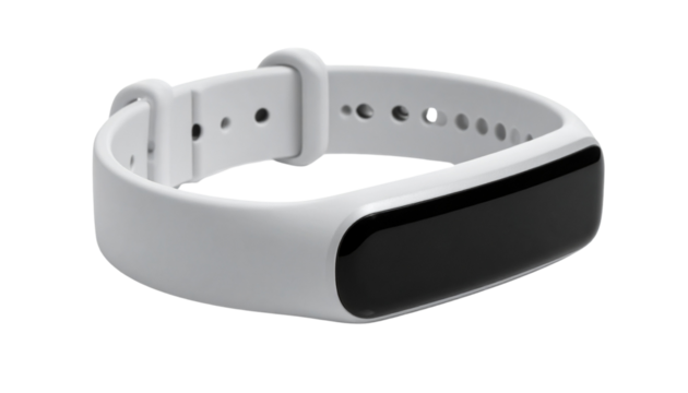 Prototype of a wearable hydration tracker, futuristic bracelet with embedded display, isolated on transparent background