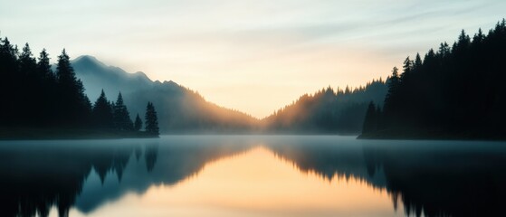 Fototapeta premium Lake with trees and mountain landscape