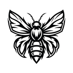 Flat Bee in Black and White, Elegant Insect Outline Design