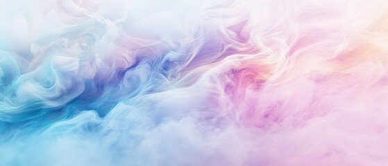Ethereal pastel smoke background with flowing blue, pink, and white hues creating a dreamy and calming abstract texture for artistic design and creative projects