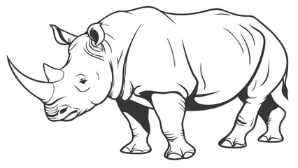 Fototapeta premium Rhinoceros Line Drawing Isolated on White Background Vector