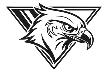 Bold Eagle Head Silhouette in Triangle Frame, Stylized Line Art Bird of Prey
