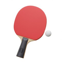 Red ping pong paddle and ball isolated on white background